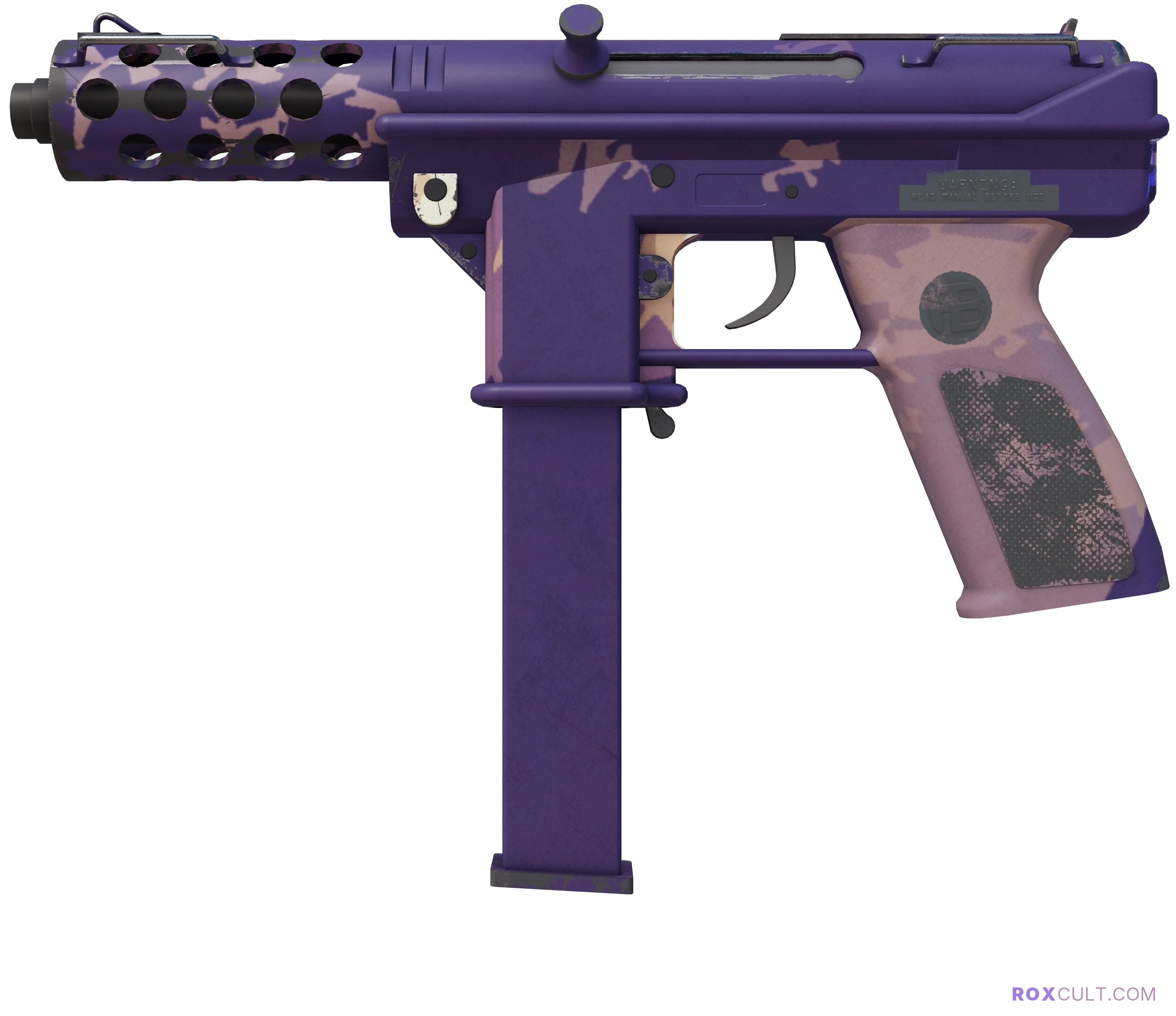 Tec-9 | Sandstorm (Field-Tested) — rox (Holo) Antwerp 2022 craft, playside view with 1 rox (Holo) sticker