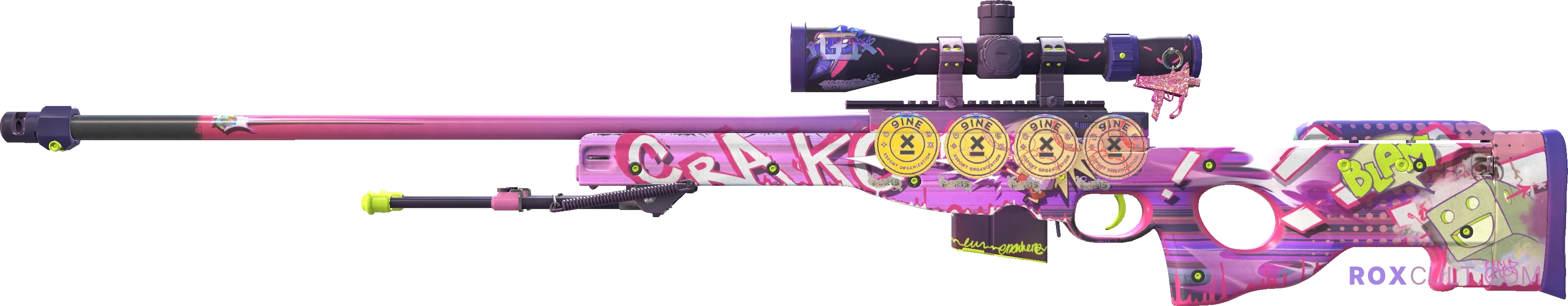 AWP | Crakow! (Field-Tested) — rox (Holo) Antwerp 2022 craft, playside view with 1 rox (Holo) sticker