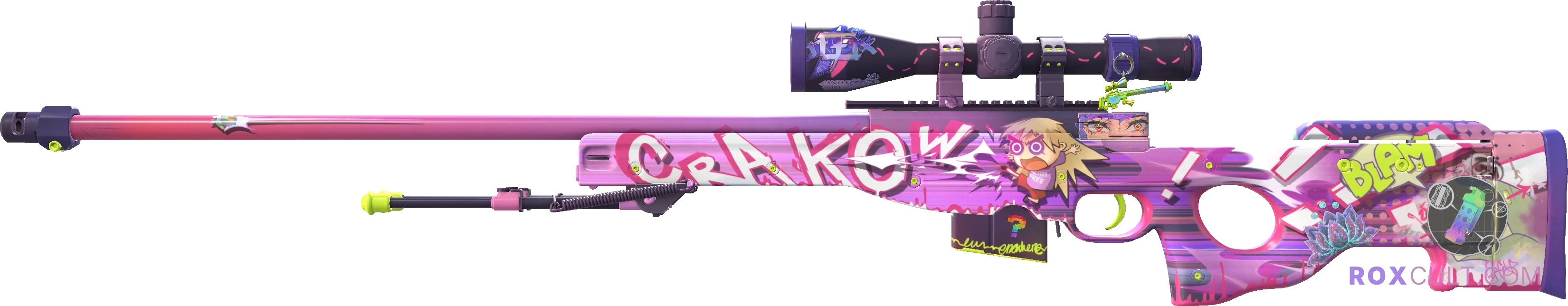 AWP | Crakow! (Factory New) — rox (Holo) Antwerp 2022 craft, playside view with 1 rox (Holo) sticker