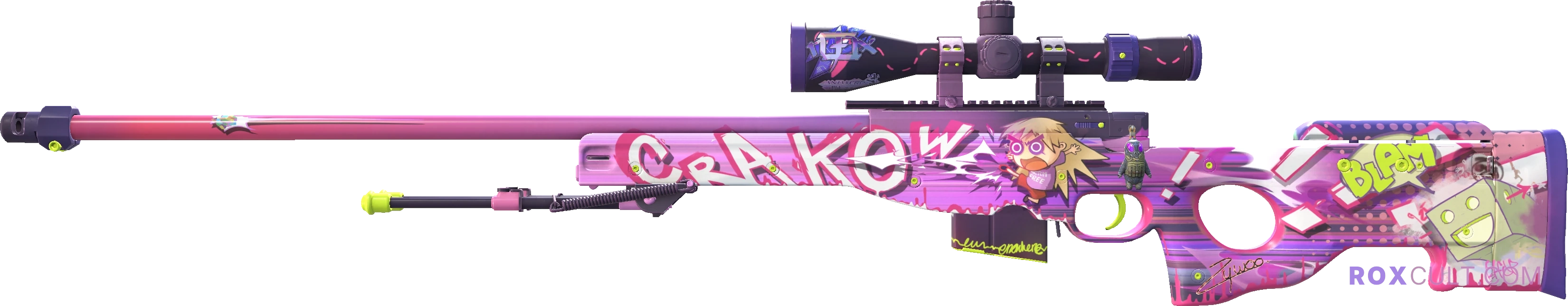 AWP | Crakow! (Factory New) — rox (Holo) Antwerp 2022 craft, playside view with 1 rox (Holo) sticker