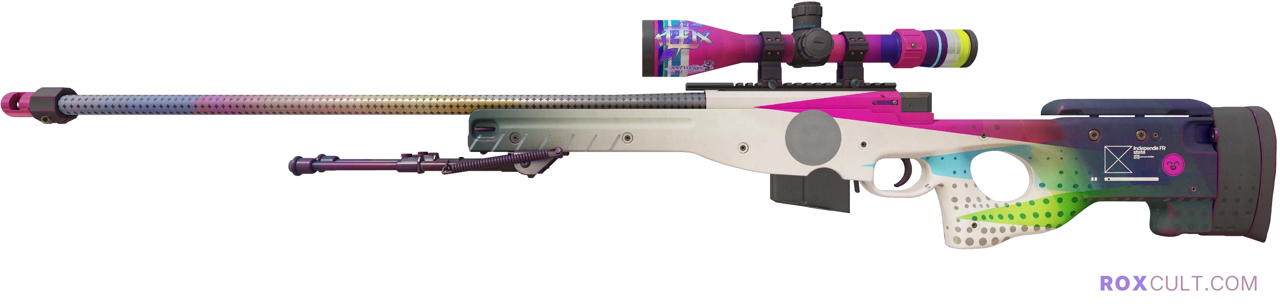 AWP | CMYK (Minimal Wear) — rox (Holo) Antwerp 2022 craft, playside view with 1 rox (Holo) sticker