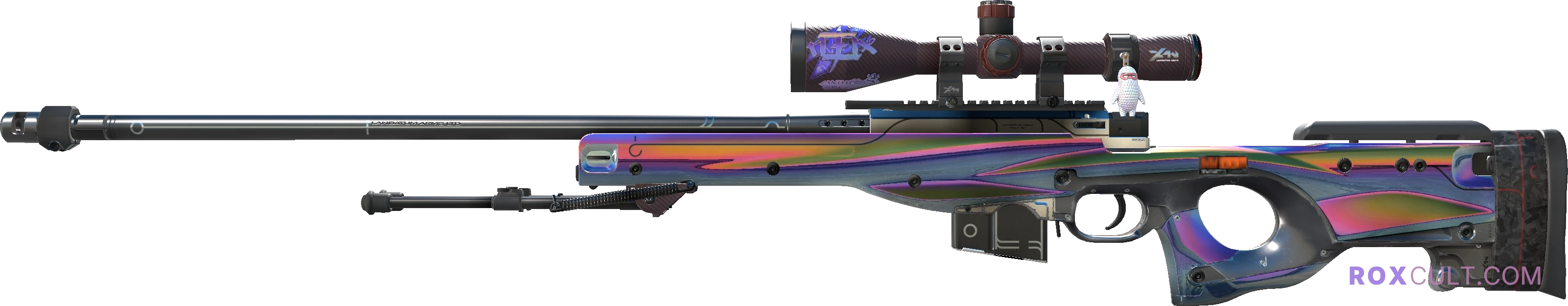 StatTrak™ AWP | Chrome Cannon (Factory New) — rox (Holo) Antwerp 2022 craft, playside view with 1 rox (Holo) sticker