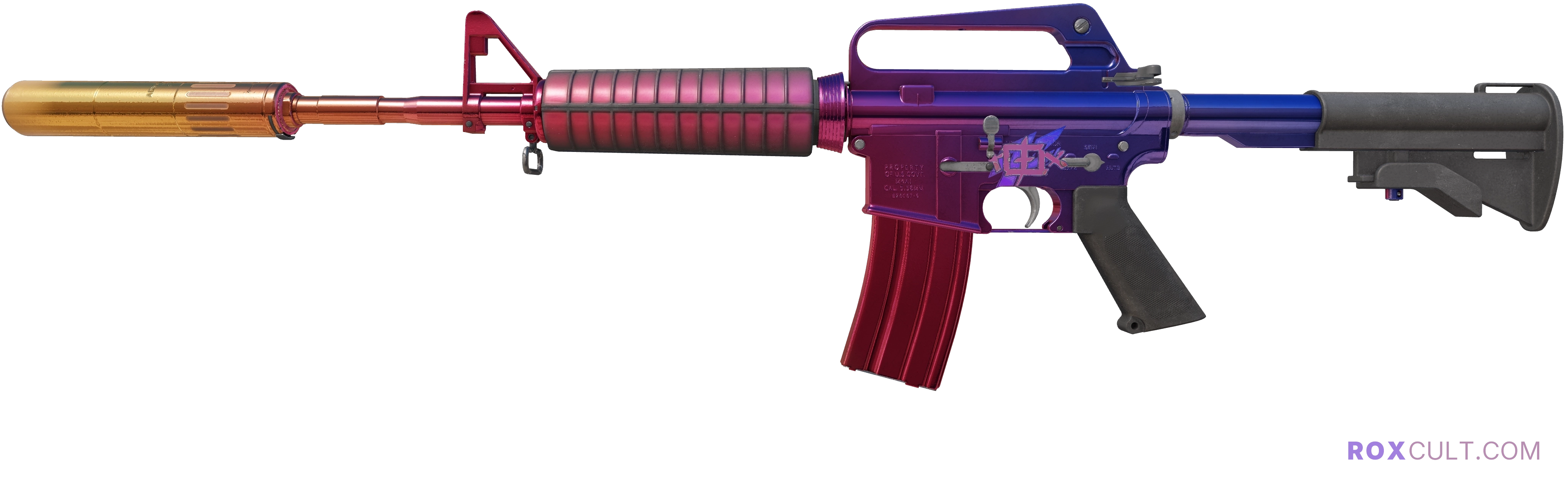 M4A1-S | Fade (Factory New) — rox (Holo) Antwerp 2022 craft, playside view with 1 rox (Holo) sticker