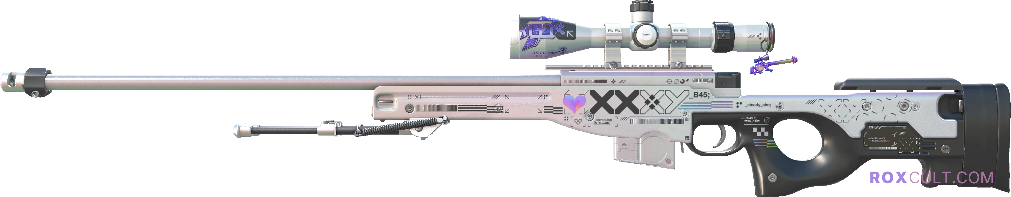 AWP | Printstream (Minimal Wear) — rox (Holo) Antwerp 2022 craft, playside view with 1 rox (Holo) sticker