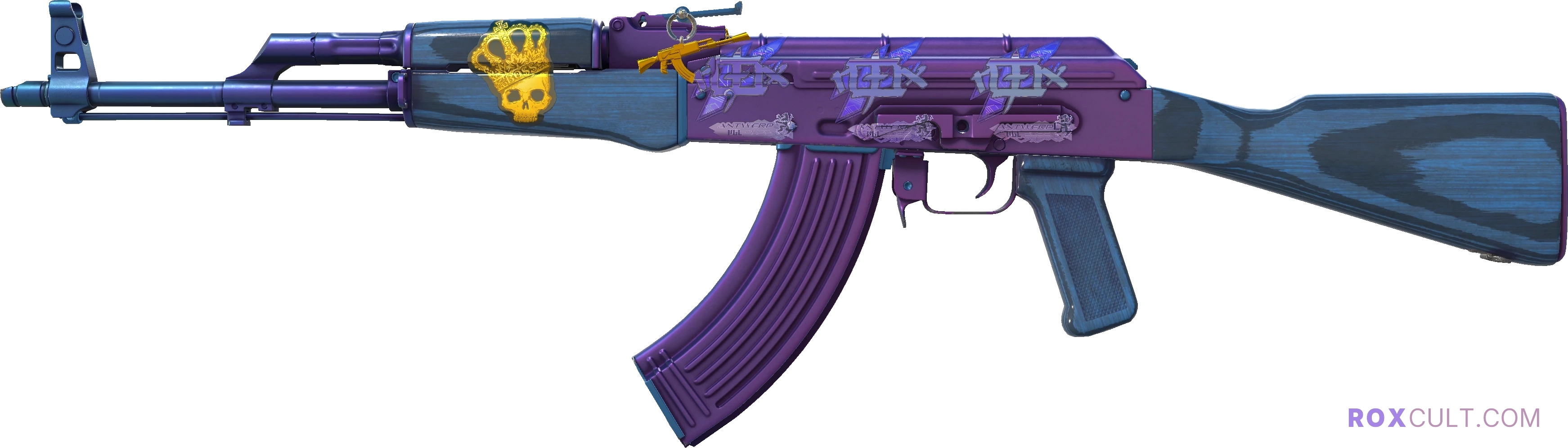 AK-47 | Midnight Laminate (Factory New) — rox (Holo) Antwerp 2022 craft, playside view with 3 rox (Holo) stickers
