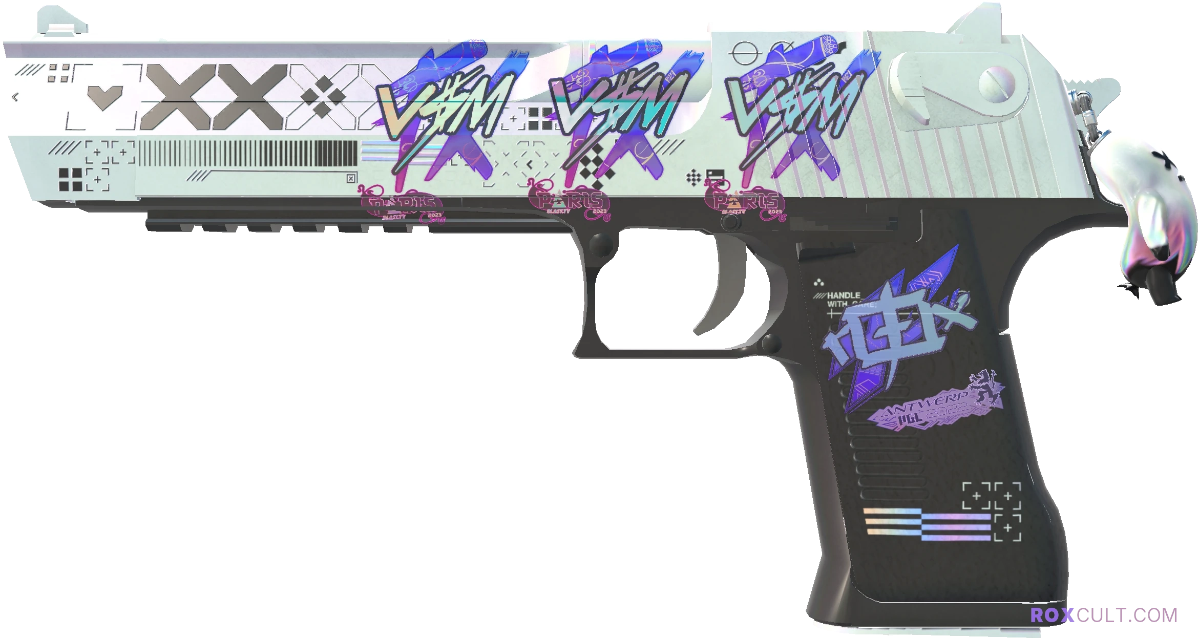 Desert Eagle | Printstream (Minimal Wear) — rox (Holo) Antwerp 2022 craft, playside view with 1 rox (Holo) sticker