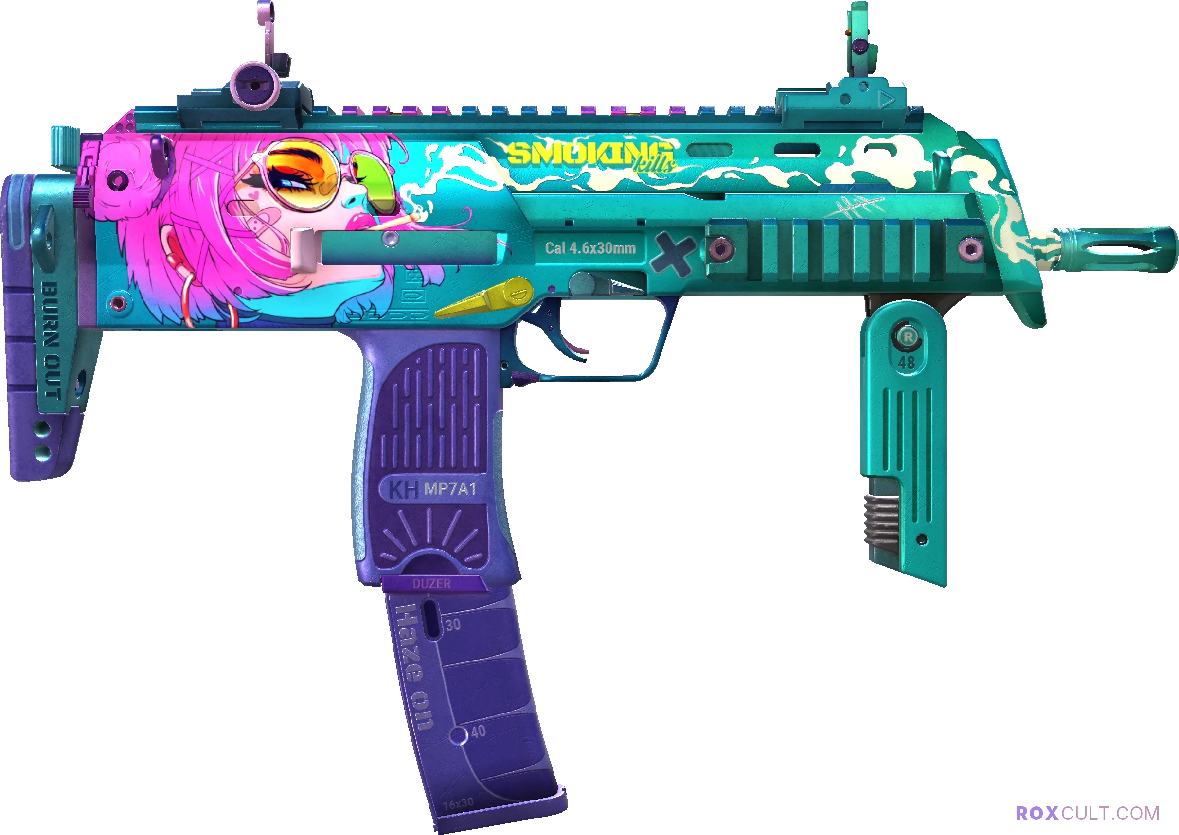 MP7 | Smoking Kills (Factory New) — rox (Holo) Antwerp 2022 craft, backside view