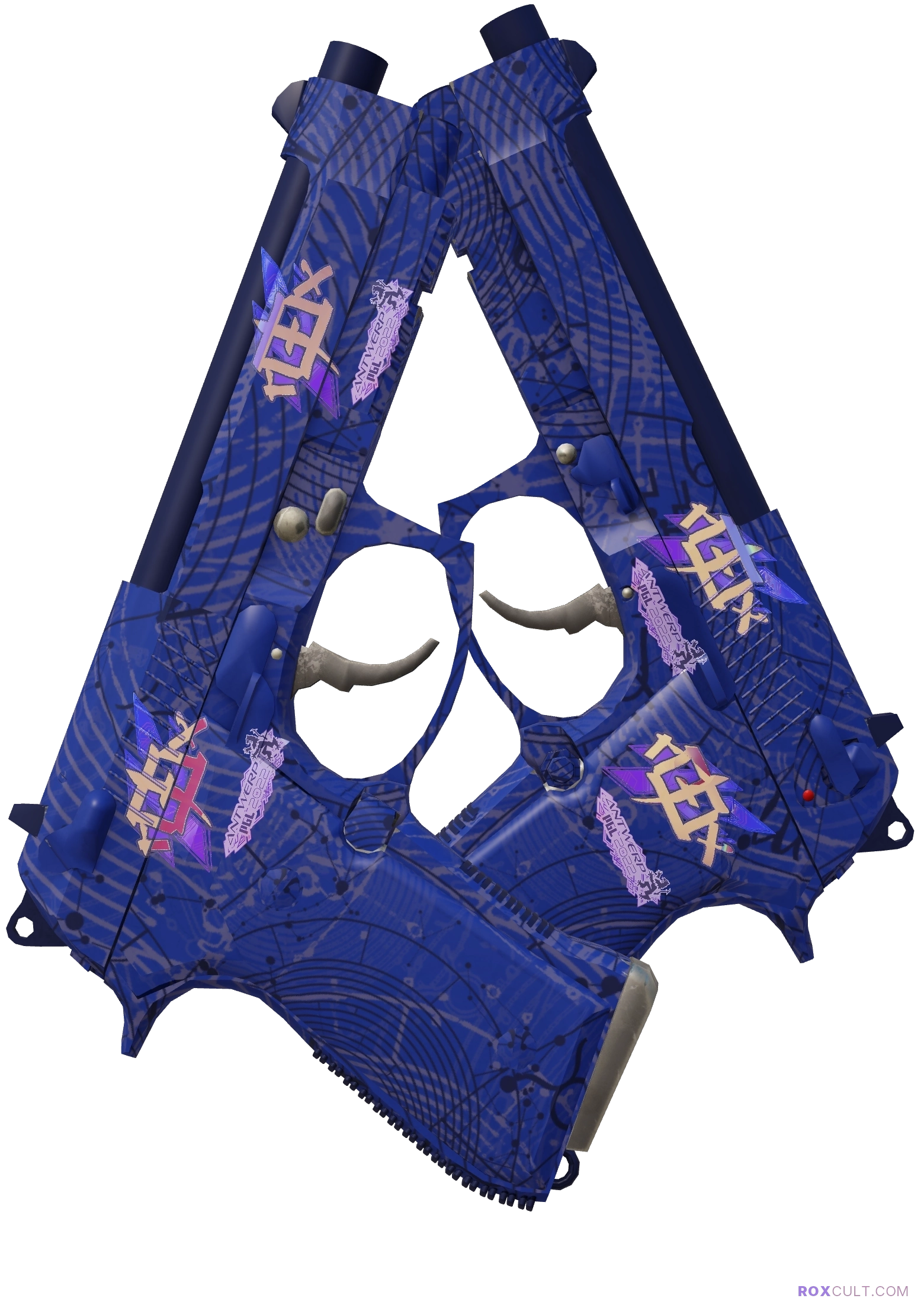 Dual Berettas | Moon in Libra (Factory New) — rox (Holo) Antwerp 2022 craft, playside view with 4 rox (Holo) stickers