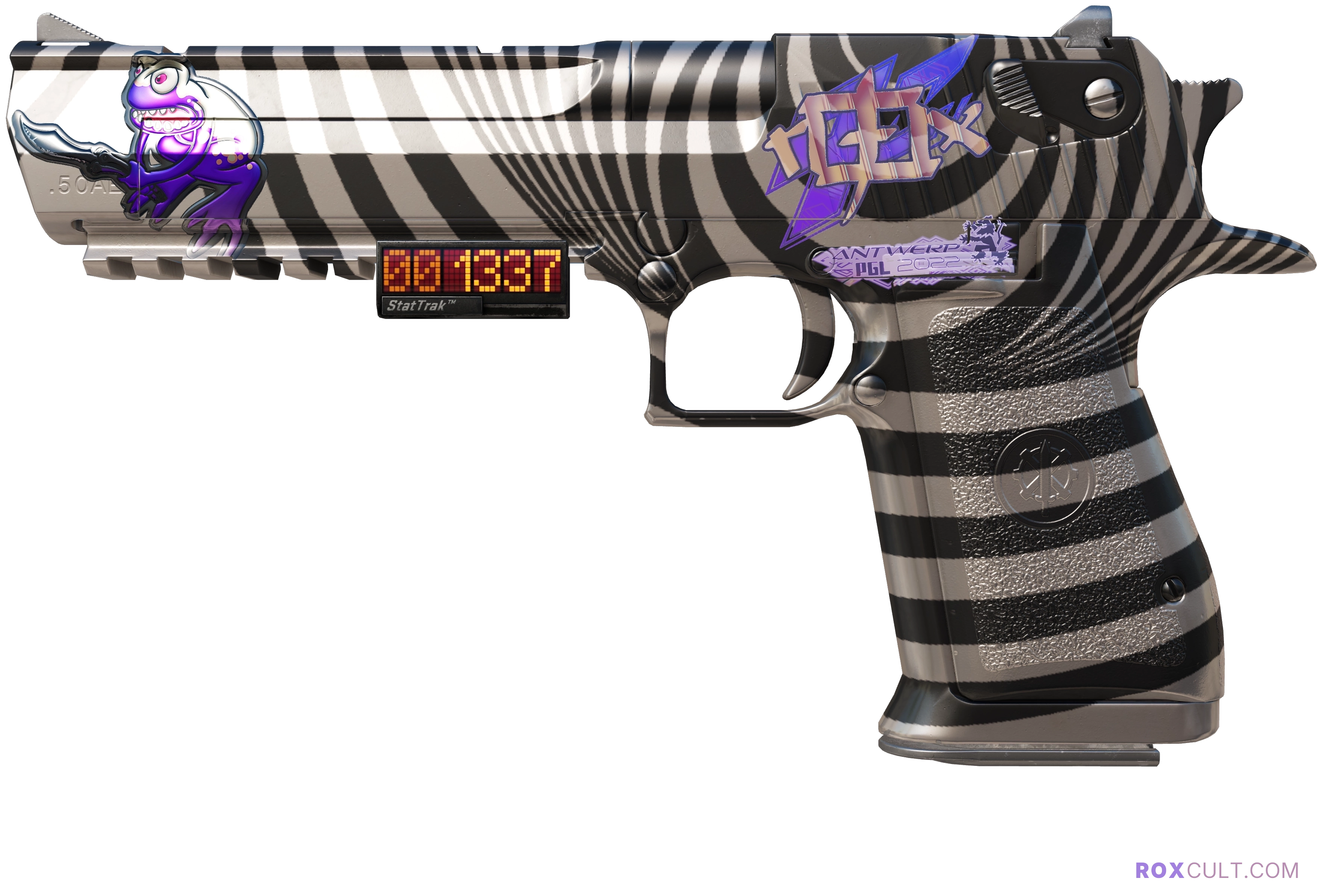 StatTrak™ Desert Eagle | Hypnotic (Factory New) — rox (Holo) Antwerp 2022 craft, playside view with 1 rox (Holo) sticker