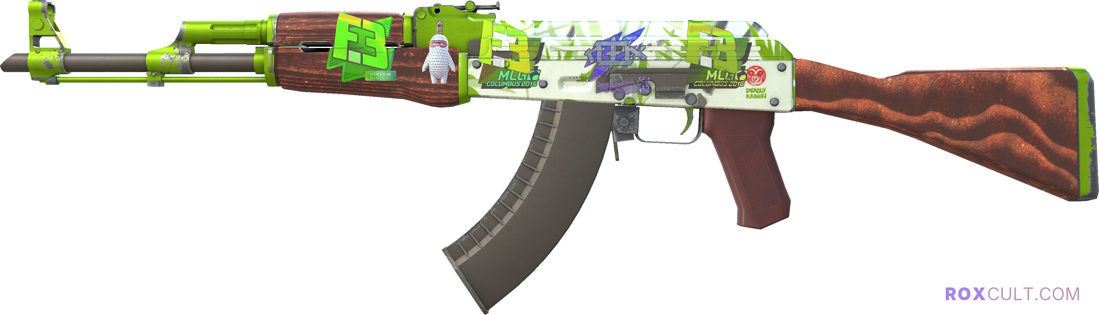 AK-47 | Hydroponic (Field-Tested) — rox (Holo) Antwerp 2022 craft, playside view with 1 rox (Holo) sticker