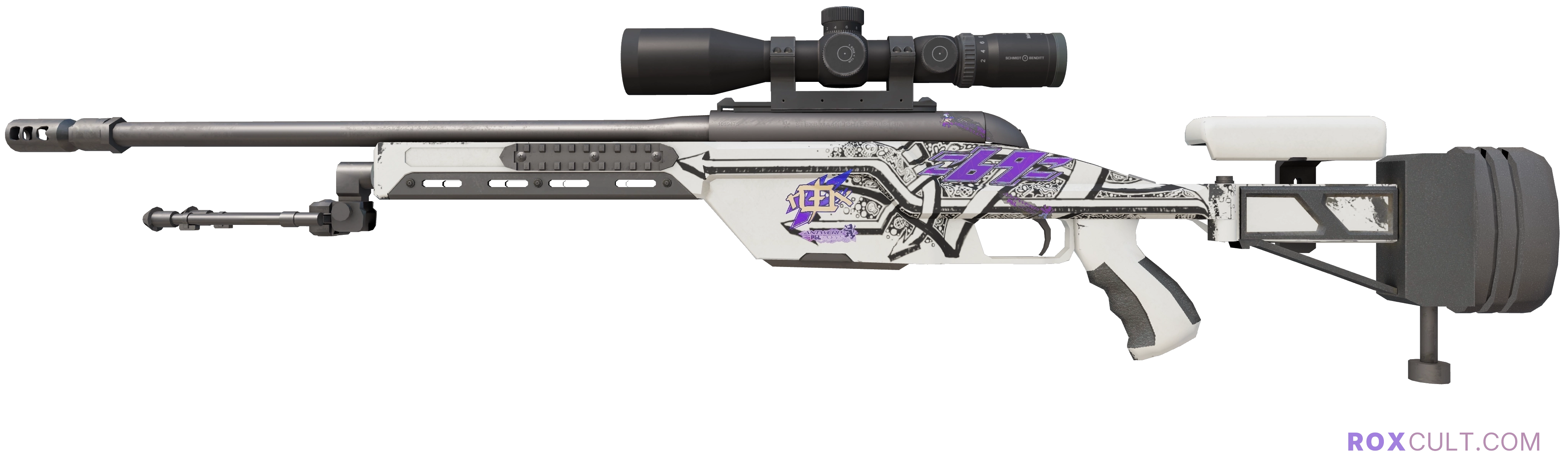 SSG 08 | Detour (Factory New) — rox (Holo) Antwerp 2022 craft, playside view with 1 rox (Holo) sticker