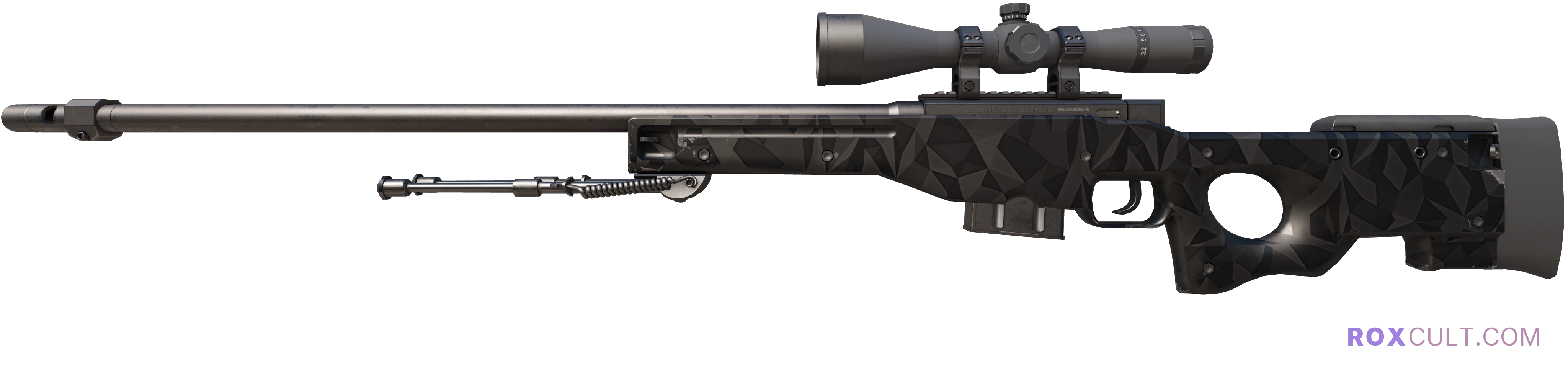 AWP | Graphite (Factory New) — rox (Holo) Antwerp 2022 craft, playside view with 1 rox (Holo) sticker
