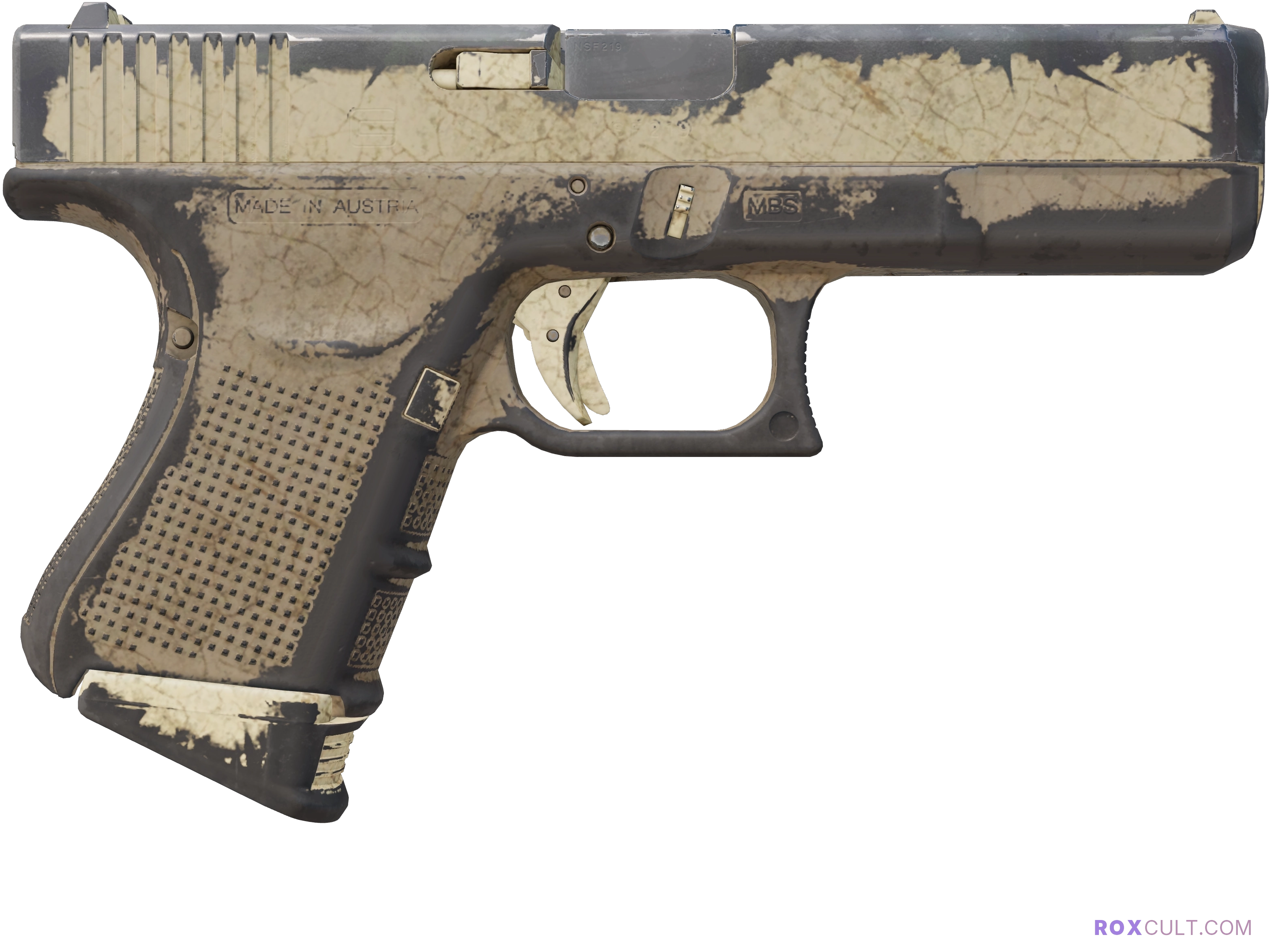 Glock-18 | Sand Dune (Battle-Scarred) — rox (Holo) Antwerp 2022 craft, backside view